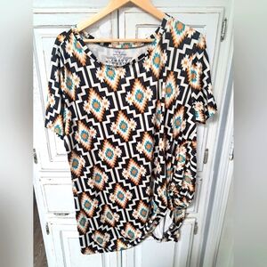 Tribal Print Women's Top Crazy Train 2xl Knot Blouse